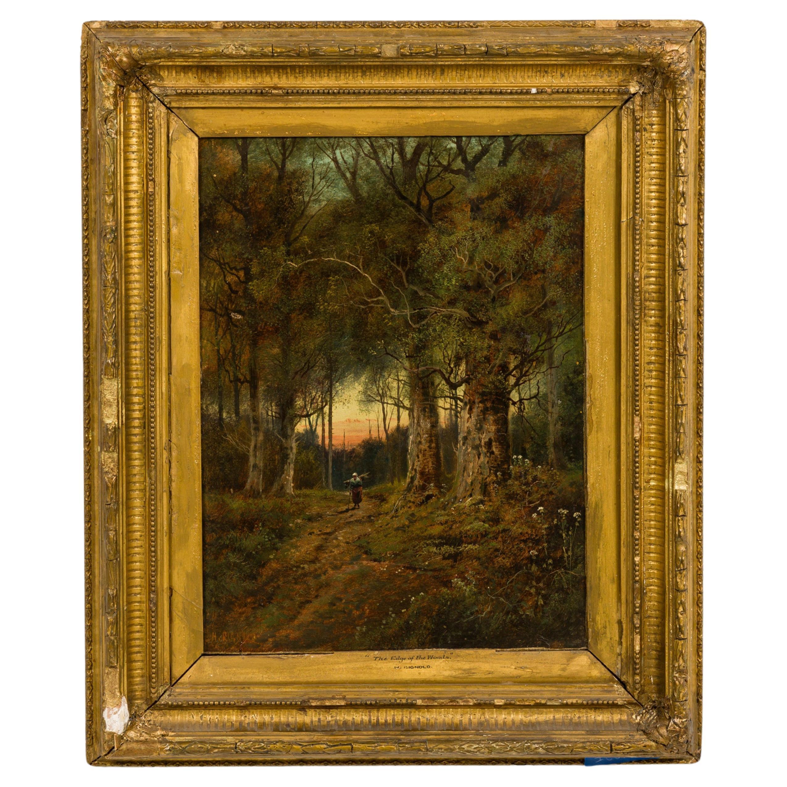 Pintura al óleo victoriana de una dama en el bosque, finales del siglo XIX