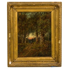 Victorian Oil Painting of Lady in Forest, Late 19th Century