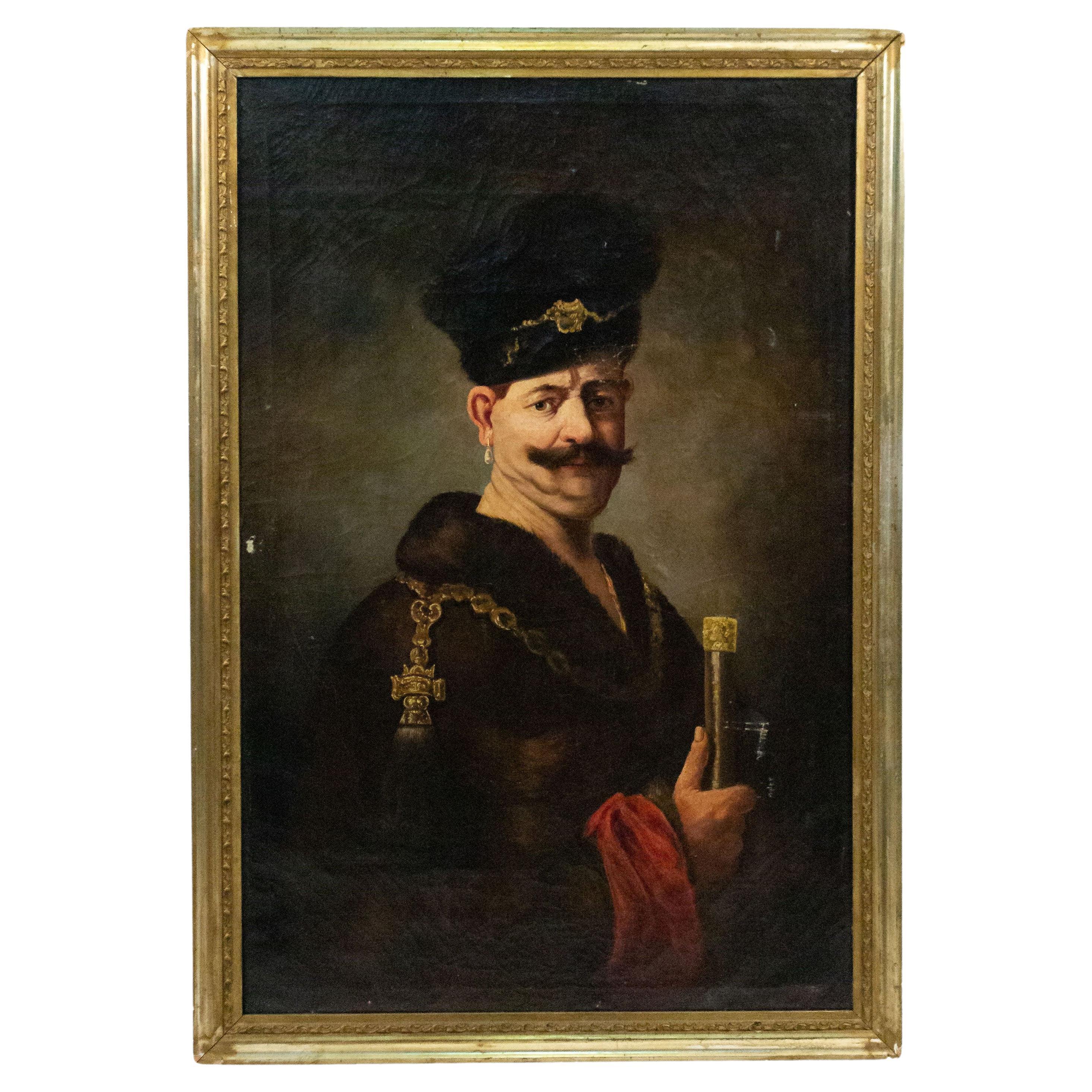 Polish Nobleman Portrait, Hand-Painted Oil on Canvas, 19th Century