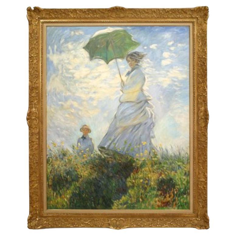 Tableau représentant Madame Monet et son fils, peint à la main, de style victorien, France