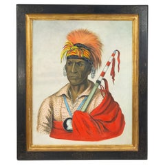 Antique Portrait of Indian with Red & White Stick, 39.5x33 Inches