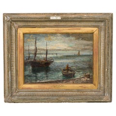 Peinture victorienne anglaise représentant un paysage marin, huile sur toile, signée, 49,5 x 59,7 cm