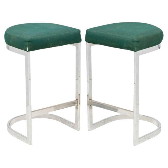 Paire de tabourets de bar Dillingham "Horseshoe" en porte-à-faux vert forêt et métal