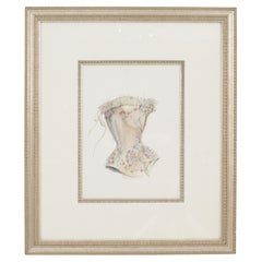 Mid-Century Corset Watercolor Art in Silver Frame, 20th Century