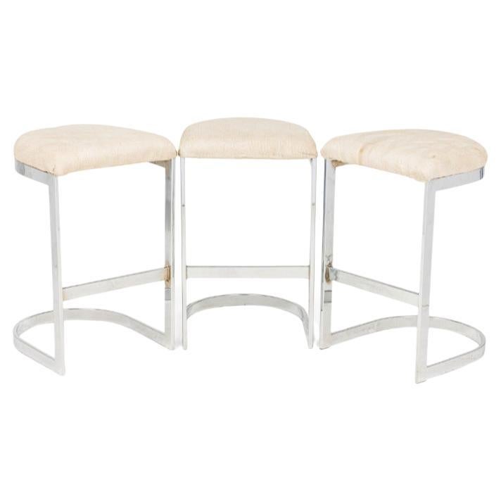 Set of 3 Dillingham "Horseshoe" Cantilevered Off-White Metal Counter Stools