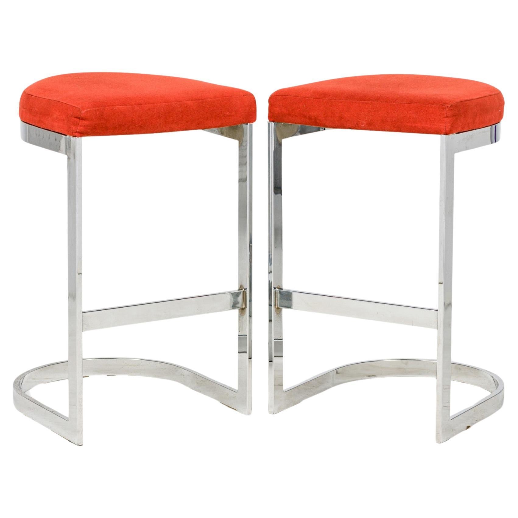 Dillingham Horseshoe Bar Stools, Metal Frame, Orange Upholstery, 1955