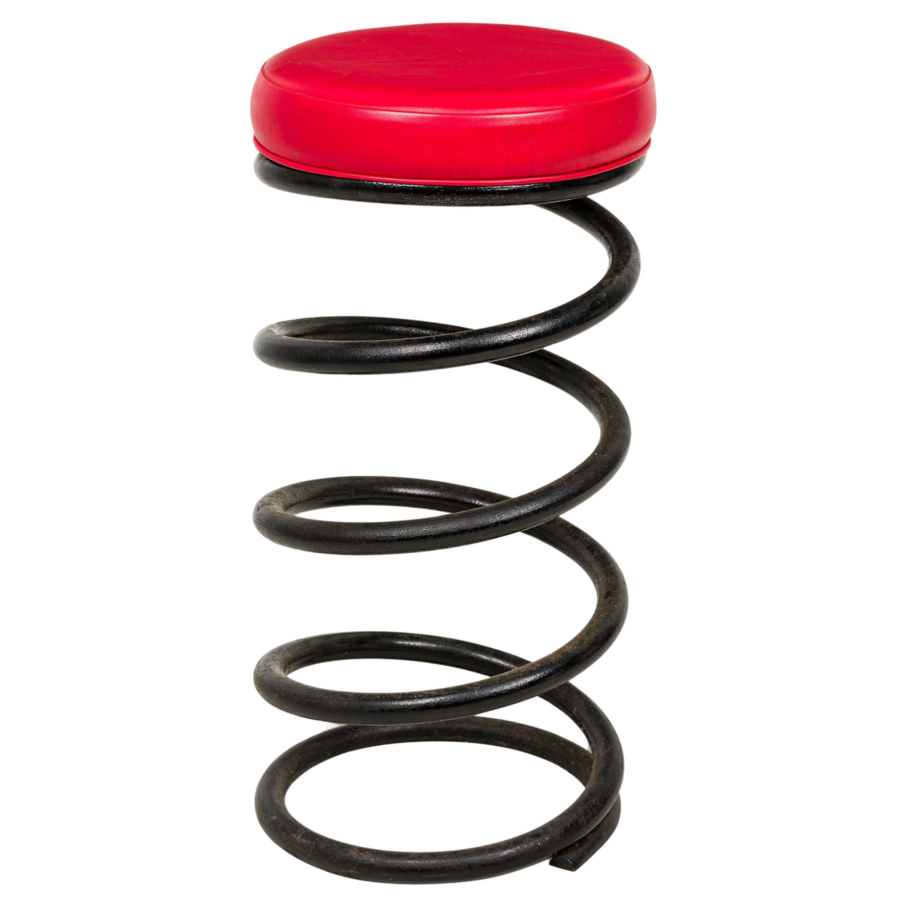 Set of 4 Helix Company "Spring" Black Metal Red Vinyl Upholstered Barstools