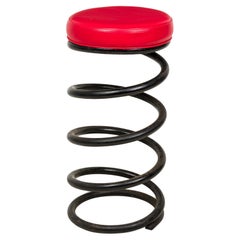 Set of 4 Helix Company "Spring" Black Metal Red Vinyl Upholstered Barstools