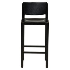 Meteo Grassi Contemporary Italian Black Leather and Wood Bar Stool
