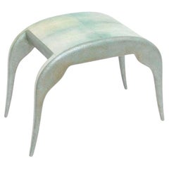 R and Y Augousti French Modern White and Green Curved Shagreen Bench
