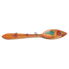 Traditional Rustic Wood Hand Painted Spoon Artwork from Spain, circa 1970