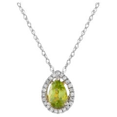 LB Exclusive 14K White Gold 0.07ct Diamond & Peridot Pear Necklace PD4-15556WPE