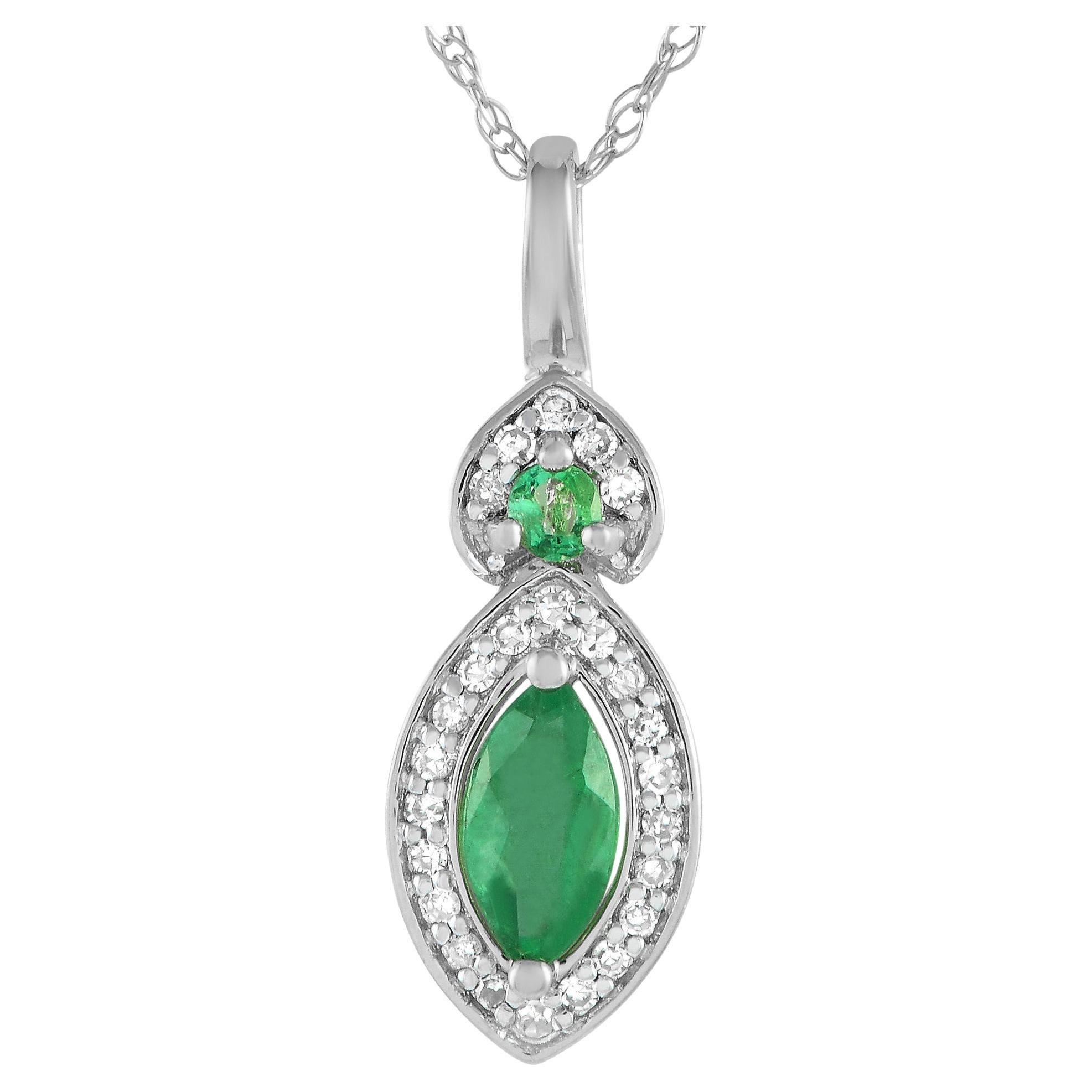 LB Exclusive 14K White Gold 0.07ct Diamond Pendant Necklace PD4-16299WEM