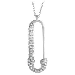LB Exclusive 14K White Gold 0.17ct Diamond Safety Pin Necklace PD4-16188W