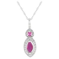 LB Exclusive 14K White Gold 0.07ct Diamond & Ruby Marquise Necklace PD4-16299WRU