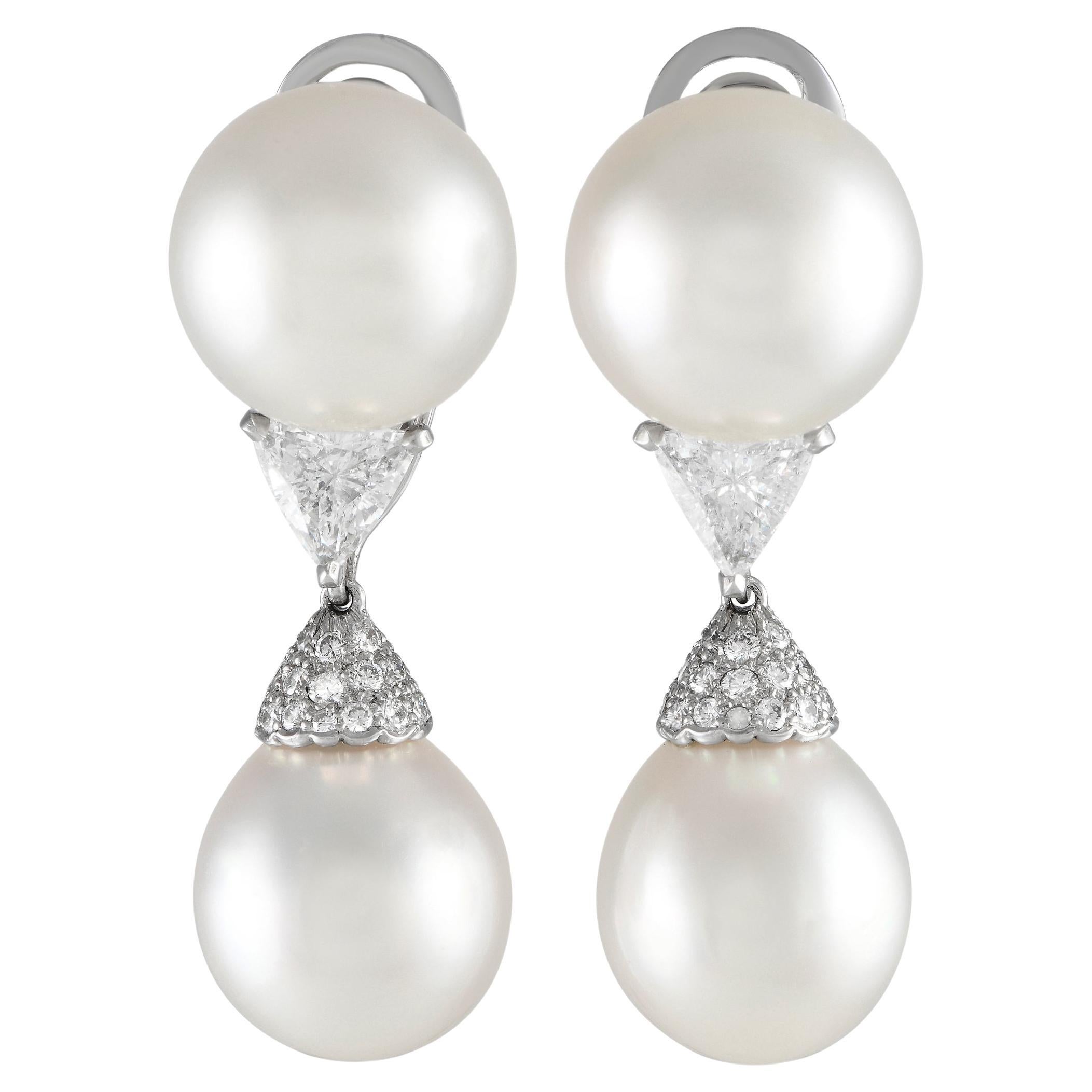 Cartier Platinum 2.40ct Diamond and Pearl Earrings For Sale
