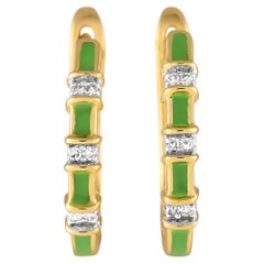 LB Exclusive 14K Yellow Gold 0.05ct Diamond and Enamel Huggie Earrings ER28196