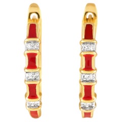 LB Exclusive 14K Yellow Gold 0.05ct Diamond and Red Enamel Earrings ER28196