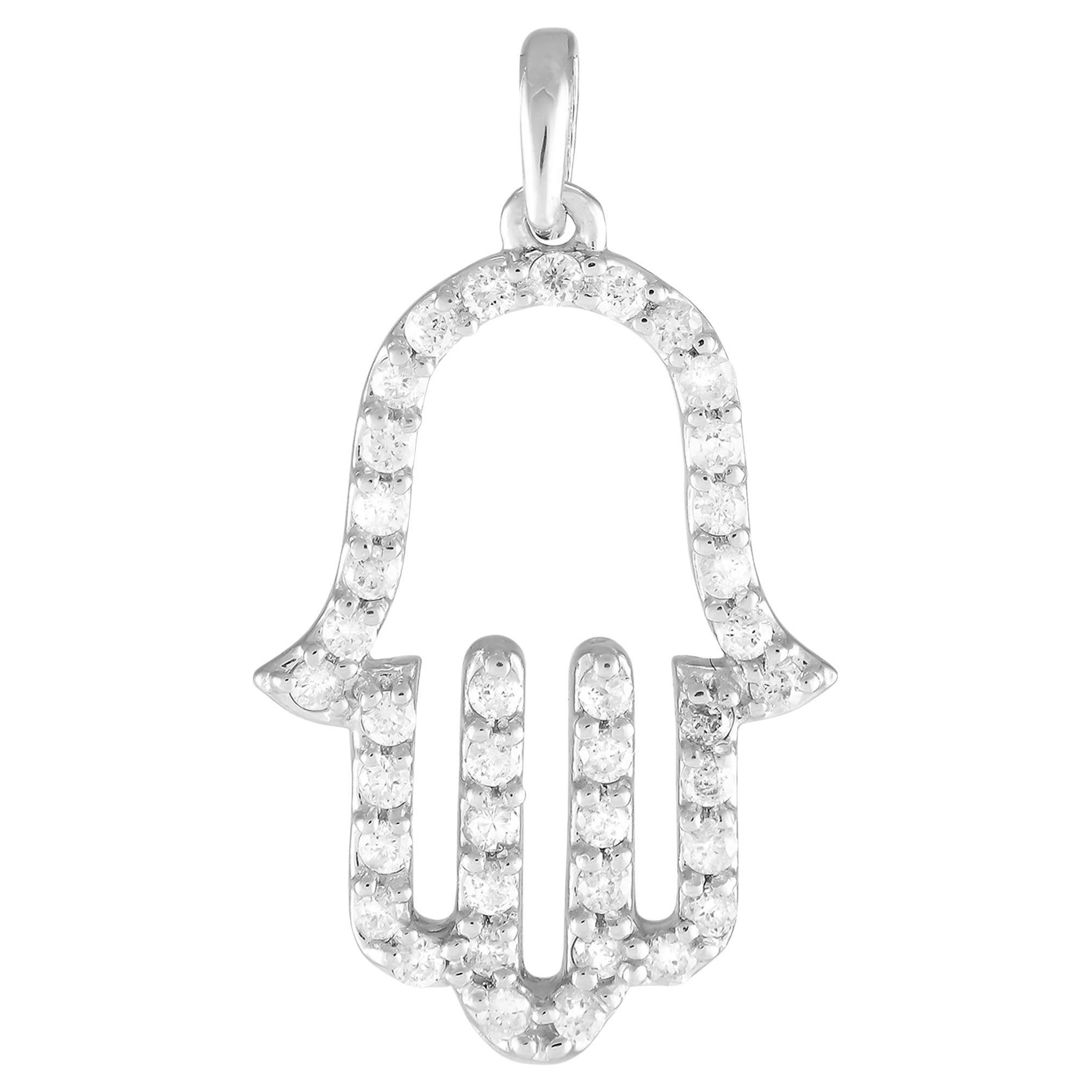 LB Exclusive 14K White Gold 0.33ct Diamond Hamsa Pendant PN14754