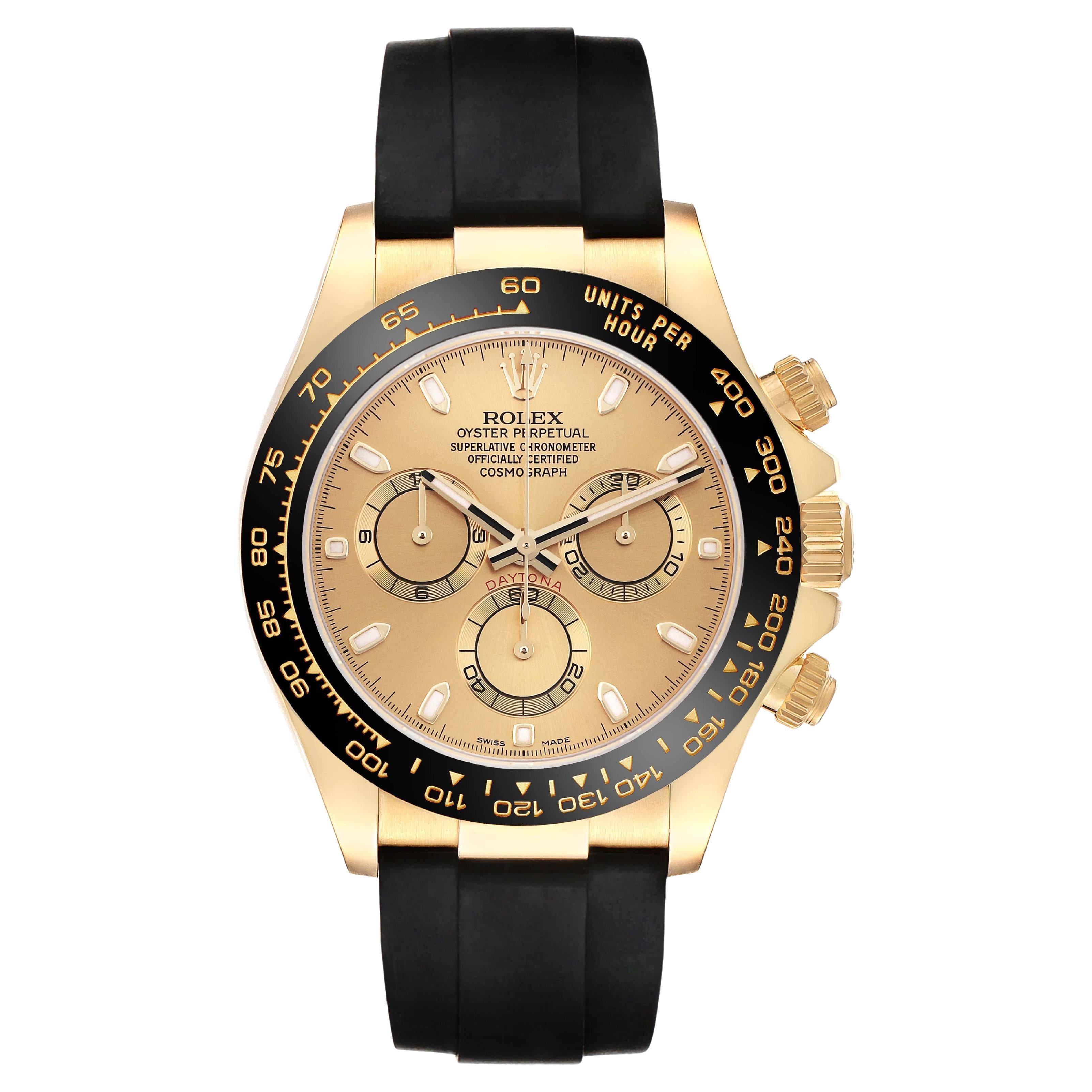 Rolex Daytona Yellow Gold Champagne Dial Mens Watch 116518 Box Card For Sale