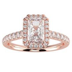 1CT Radiante GH-I1 Anillo de compromiso con halo de diamantes naturales Oro rosa de 14 quilates