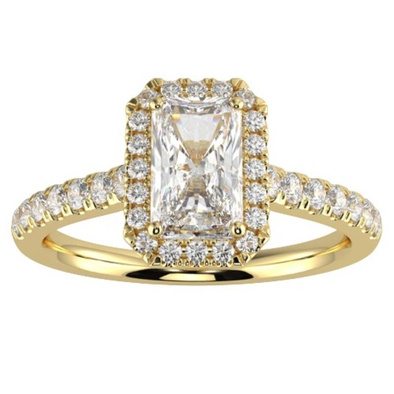 1CT Corte Radiante GH-I1 Anillo de Compromiso Halo de Diamantes Naturales Oro Amarillo de 14K