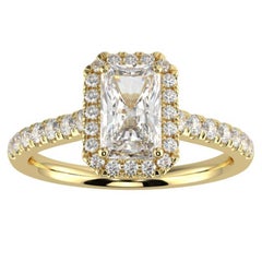 Anello di fidanzamento aureolato con diamante naturale 1CT con taglio radiante GH-I1 in oro giallo 14K