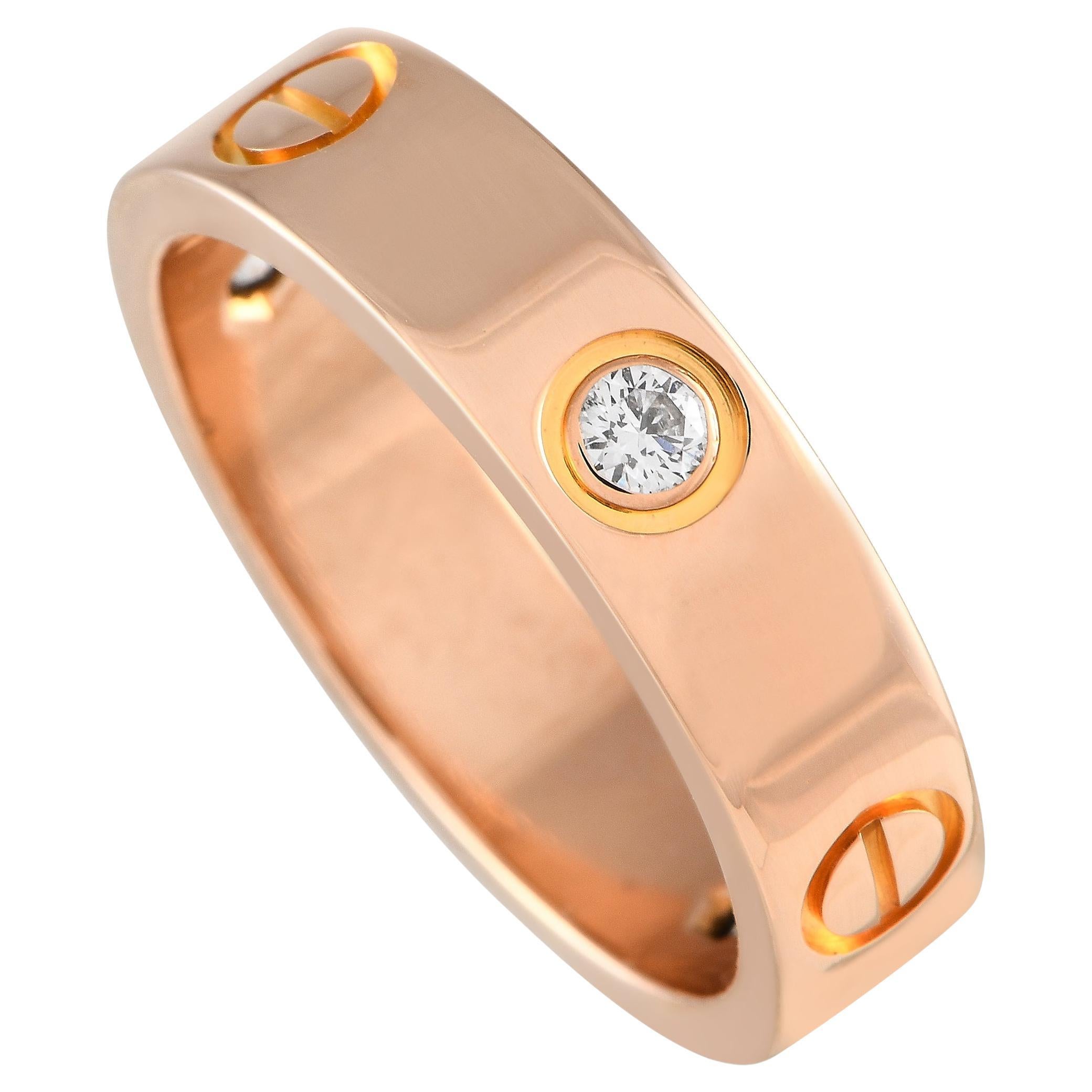 Cartier LOVE 18K Rose Gold 3 Diamond Ring For Sale
