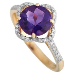14 Karat Gelbgold 0,10 Karat Diamant und Amethyst Quatrefoil Ring