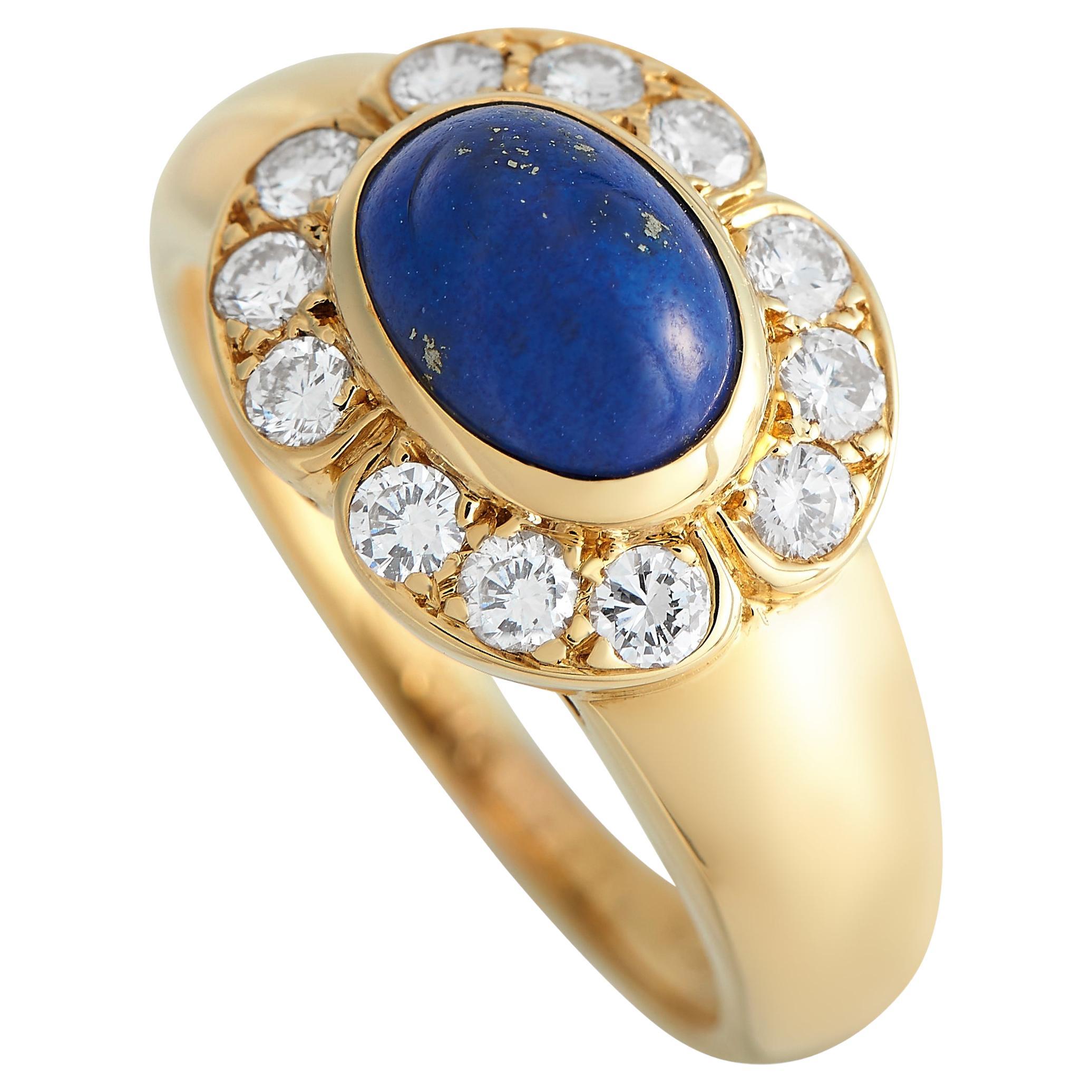 Van Cleef & Arpels 18K Yellow Gold 0.50ct Diamond and Lapis Lazuli Ring