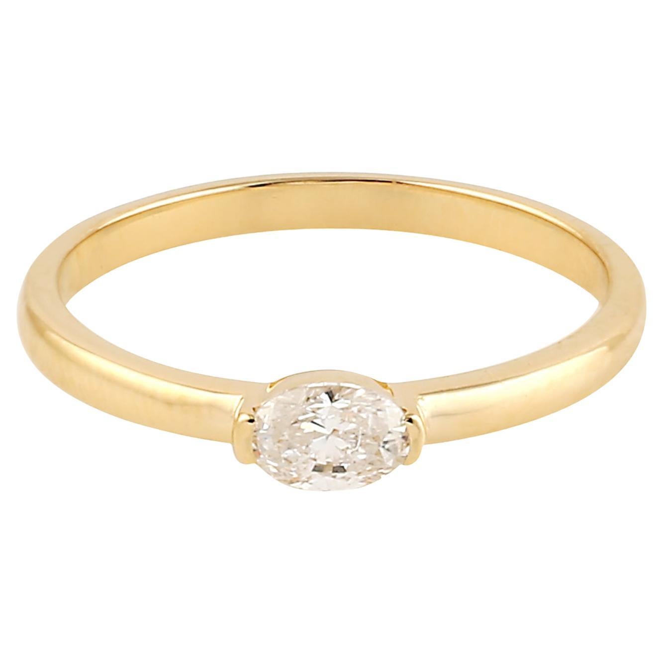 Bague à anneau en or jaune 18 carats et diamants taille rose de forme ovale