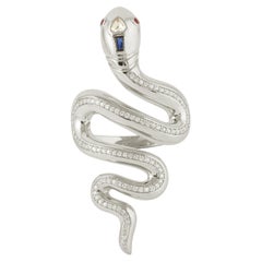Snake Shaped Ring With Ruby , Sapphire & Diamonds Made In 14k White Gold