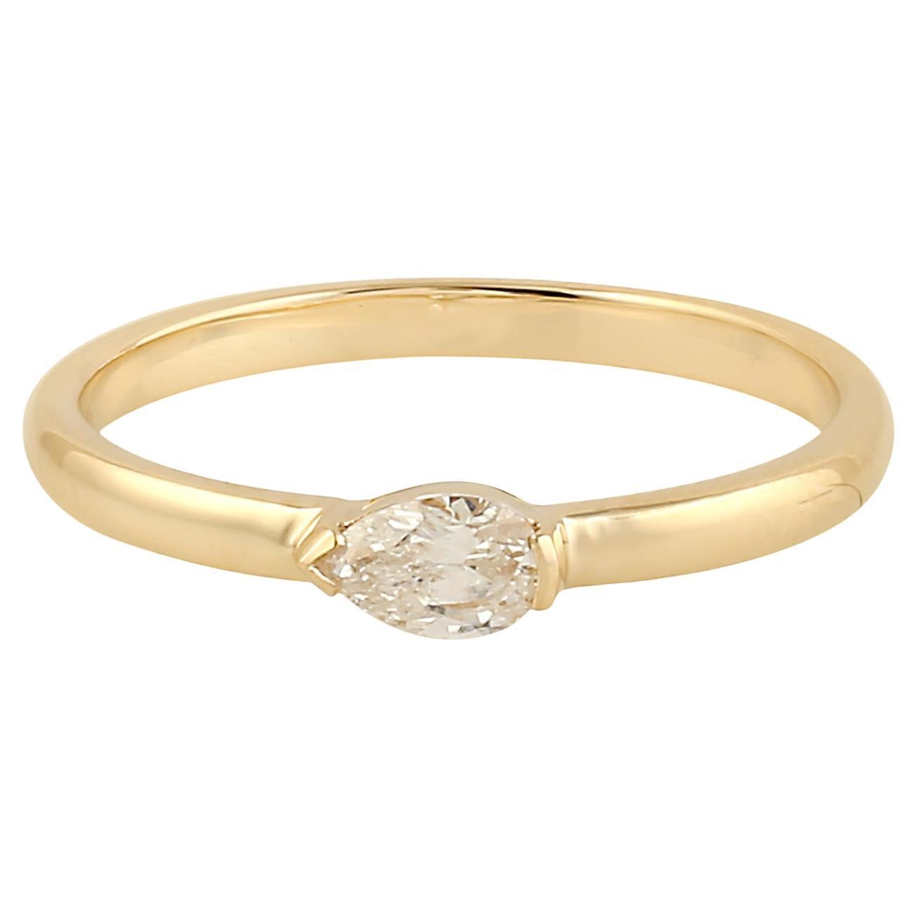 Pear Shaped Rosecut Diamond Band Ring Made In 18k Yellow Gold For Sale