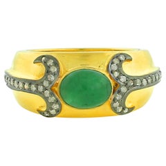 Center Stone Emerald Ring With Diamonds Made In 18k Yellow Gold