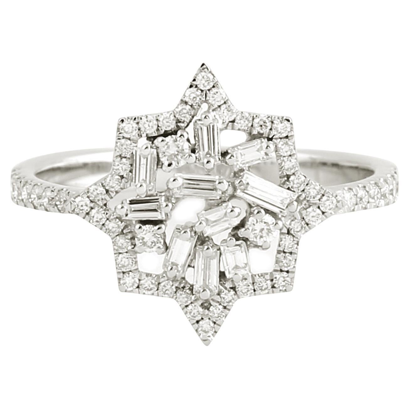 Starburst Baguette Diamond Ring Made In 18k White Gold For Sale