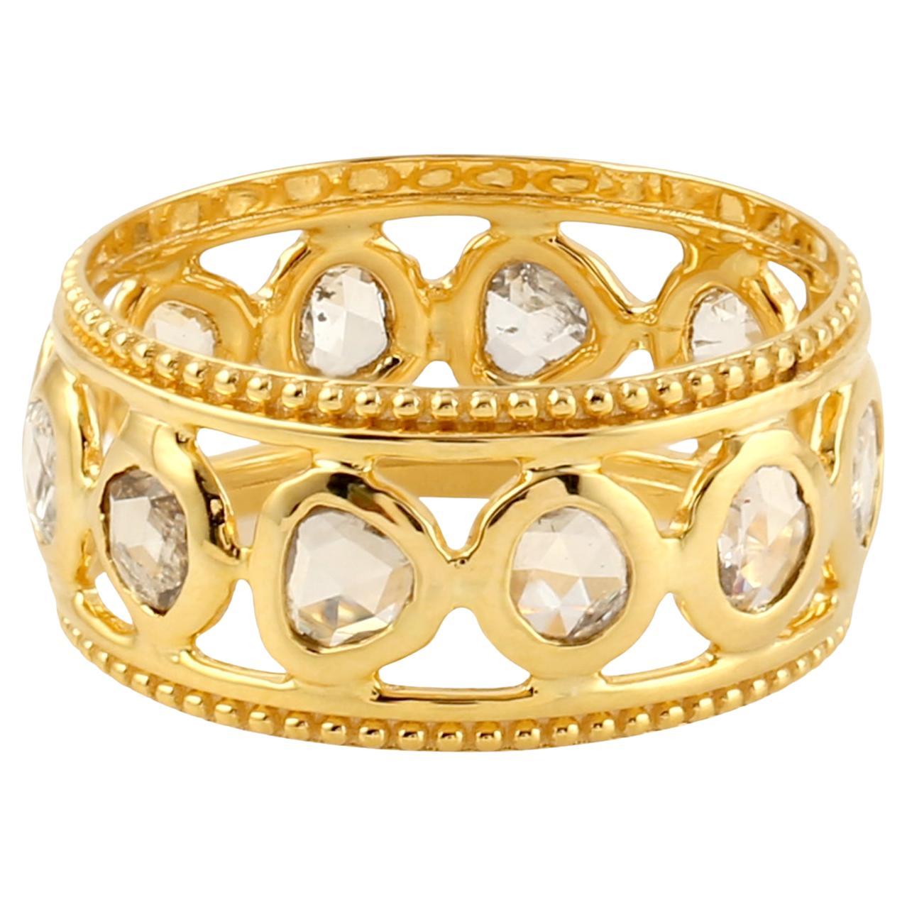 Mehrfarbiger Ring mit Rosendiamanten aus 18 Karat Gelbgold im Angebot