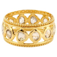 Multi Shaped Rose Diamonds Band Ring Made In 18k Yellow Gold