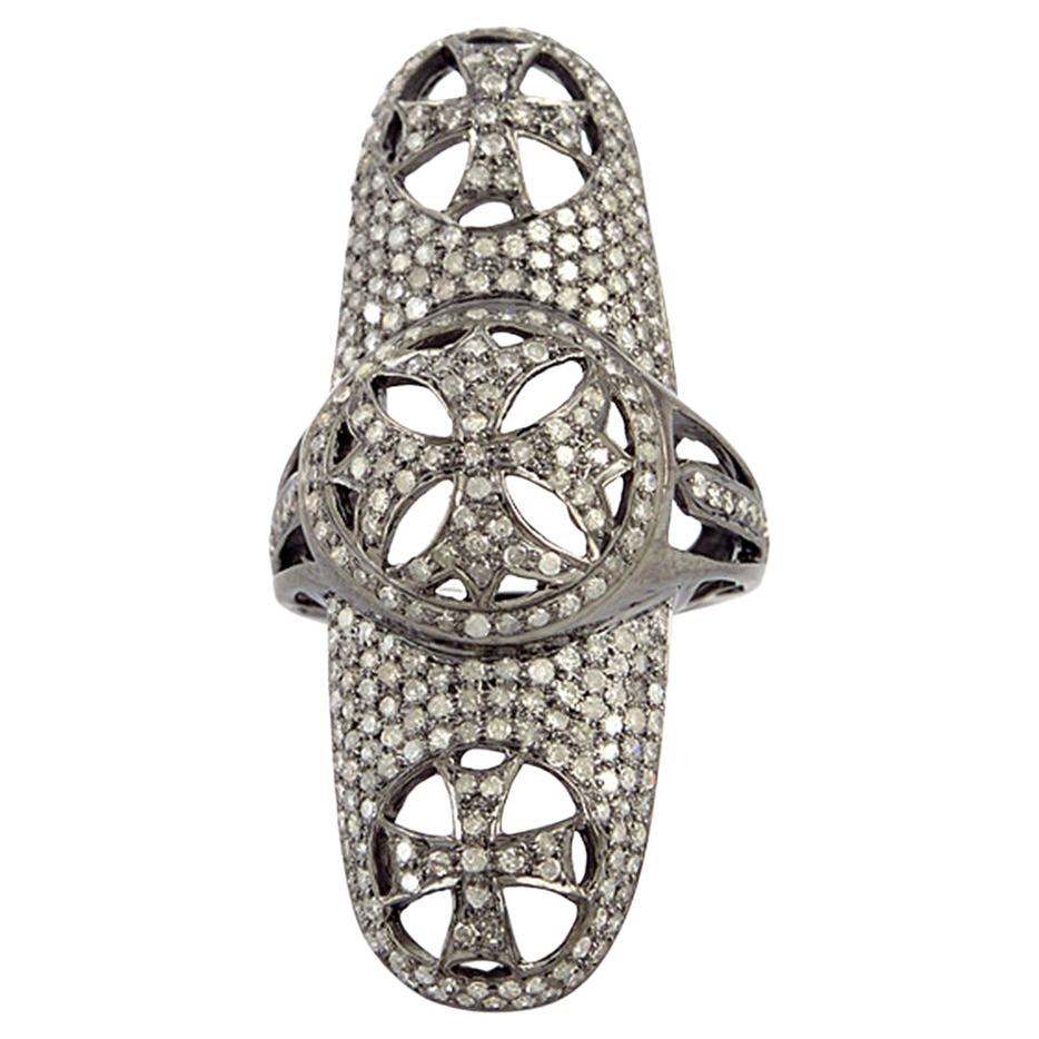 Pave Diamond Long Knuckle Ring Made In Silver For Sale
