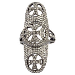Long Knuckle-Ring aus Silber mit Pave-Diamant