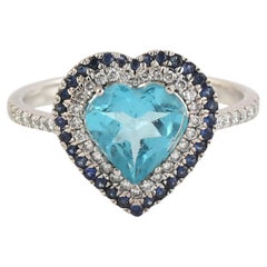Heart Shaped Ring With Apetite , Sapphire & Diamonds Made In 18k White Gold