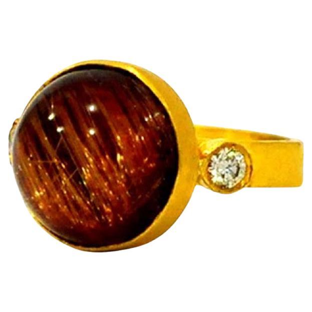 13.23ct Rutile Quartz Cocktail Ring With Diamonds Made In 18k Yellow Gold For Sale