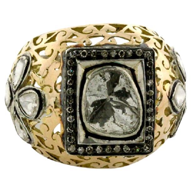 Slice & Rosecut Diamanten Cocktail Ring mit filigranem Design aus Gold und Silber im Angebot
