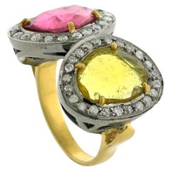 Multicolored Tourmaline Ring With Diamonds Made In 18k Gold & Silver