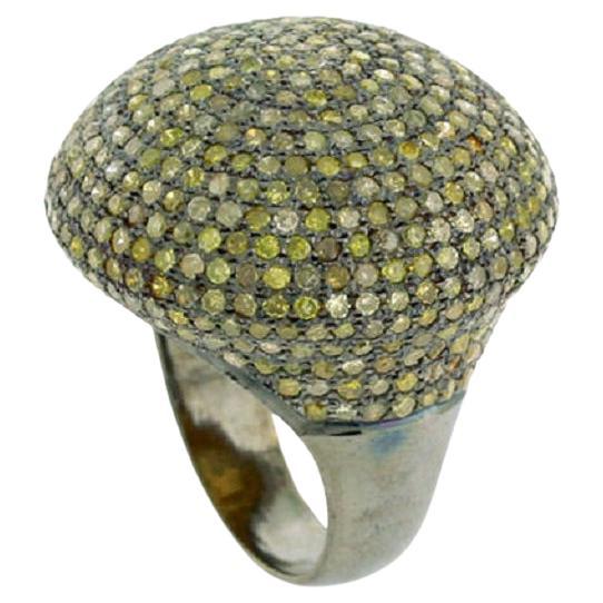 Bague dôme en argent avec diamants pavés multicolores