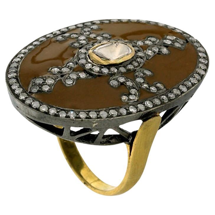Pave Diamond Enamel Ring Made In 18k Gold & Silver