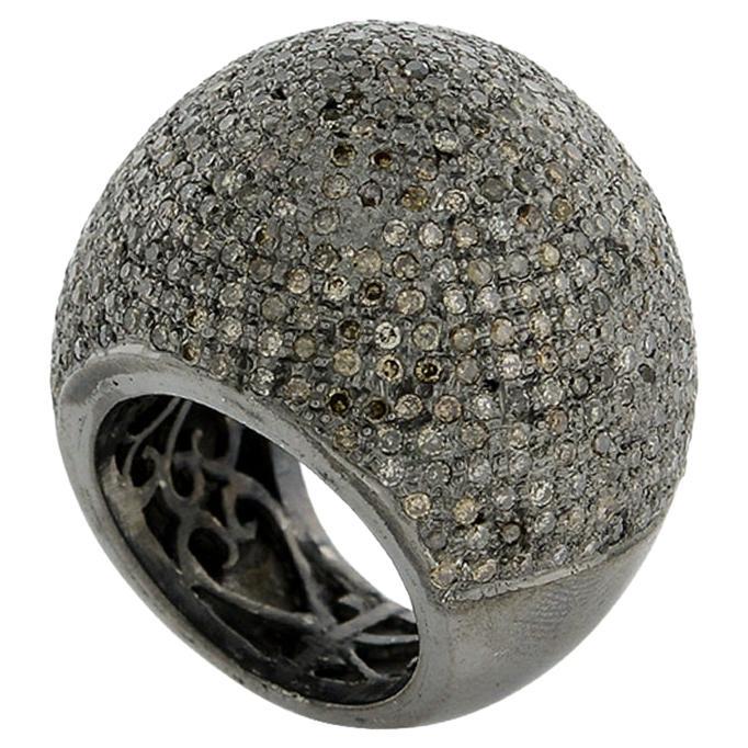 Black Pave Diamond Dome Ring Made In Silver For Sale