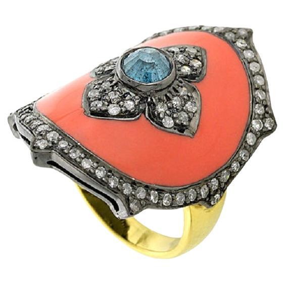 Pave Diamond Enamel Ring Made In 18k Gold & Silver