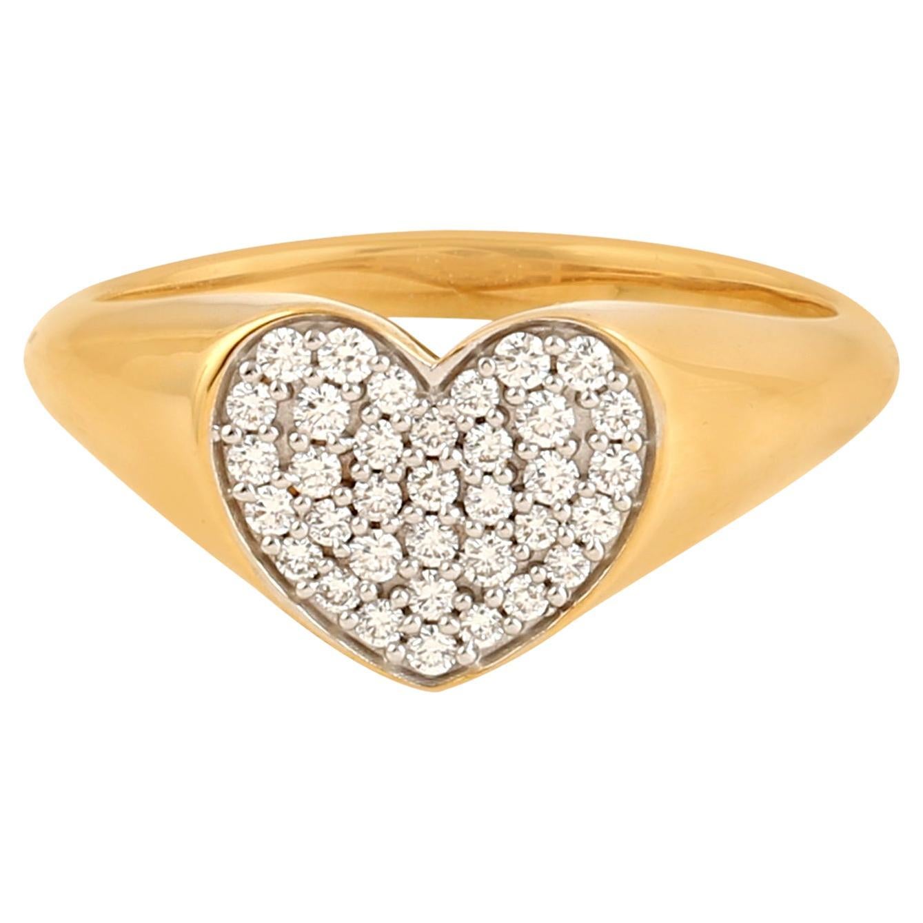 18k Yellow God Ring Fancy Diamonds Set In Heart Shape For Sale