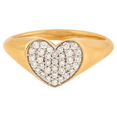 18k Yellow God Ring Fancy Diamonds Set In Heart Shape