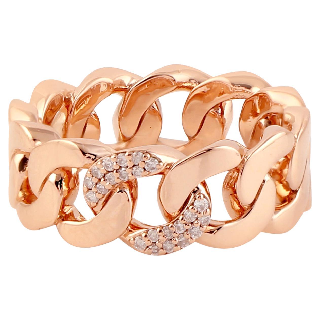 Cuban Chain Knotted Design Band Ring WIth Diamonds In 18k Gold For Sale